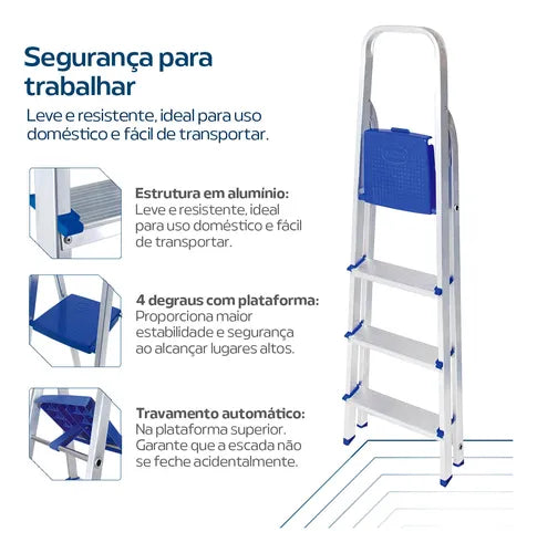 Escada De Alumínio 4 Degraus Residencial