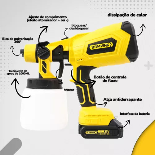 Pistola Pulverizador Tinta Elétrico Compressor 37000r/m 21v