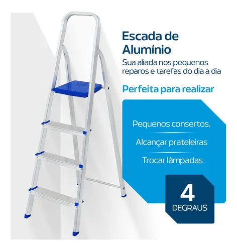 Escada De Alumínio 4 Degraus Residencial